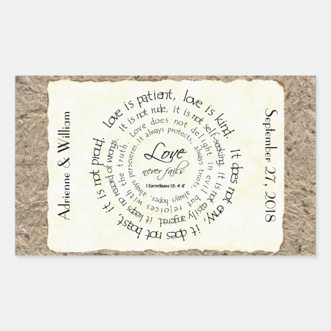 Love is Patient, Circular Text Wedding Sticker (Front)