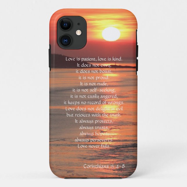 Love is Patient Corinthians verse, ocean sunrise Case-Mate iPhone Case (Back)