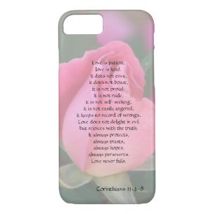 Love is Patient, Corinthians verse, w pink rose iPhone 8/7 Case