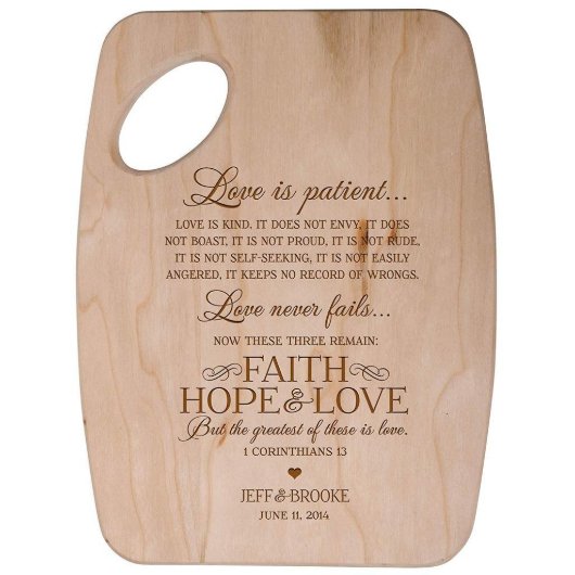 Love Is Patient Couple's Cheese Cutting Board (Front)