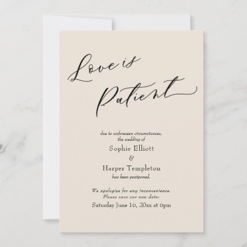 Love is Patient Cream Postponed Wedding Card