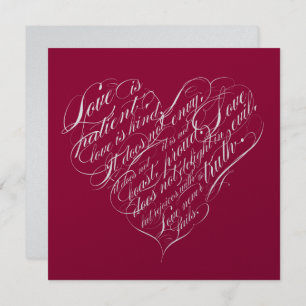 Love is patient.. crimson silver calligraphy heart invitation