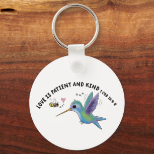Love is patient cute bee and hummingbird scripture keychain