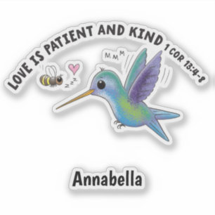 Love is patient cute bee and hummingbird scripture sticker