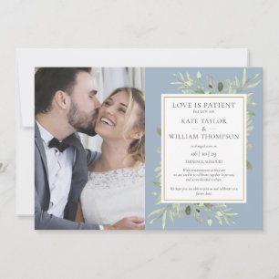 Love Is Patient Dusty Blue Wedding Announcement