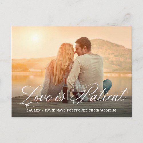 Love is Patient Elegant Script Photo Wedding Announcement Postcard