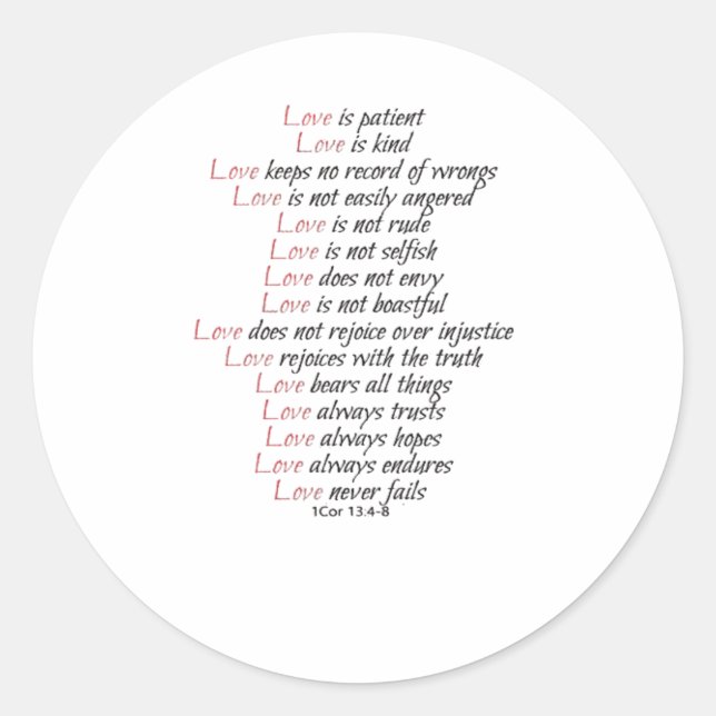 Love Is Patient Elegant Style  Classic Round Sticker (Front)