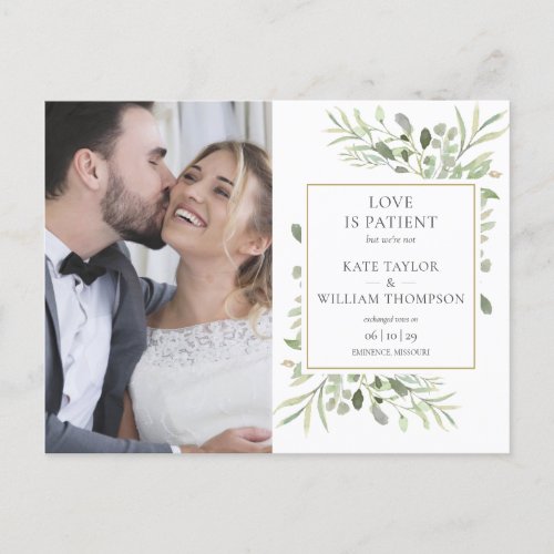 Love Is Patient Elopement Photo Wedding Announcement Postcard