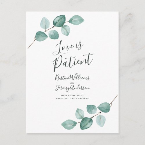 Love is Patient Eucalyptus Black Script Photo Announcement Postcard