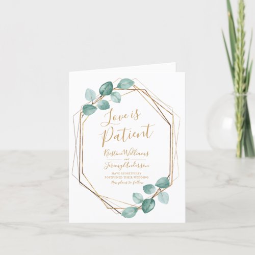 Love is Patient Eucalyptus Gold Script Photo Announcement