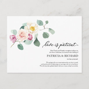 Love Is Patient Eucalyptus Wedding Postponement Postcard