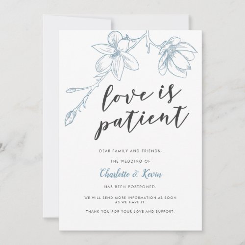 Love Is Patient Floral Wedding Postponement Announcement