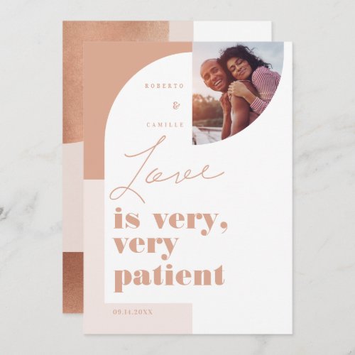 Love is Patient Geometric Blush Couples Photo Save The Date