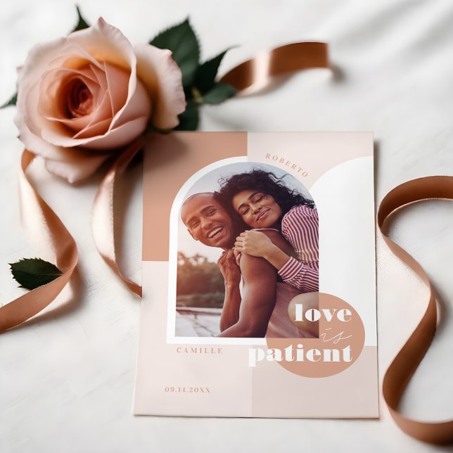Love is Patient Geometric Blush Couple's Photo Save The Date (Love is Patient Geometric Blush Couple's Photo Save The Date)