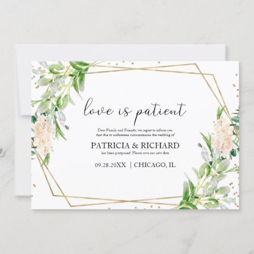 Love Is Patient Greenery Wedding New Date Invitation