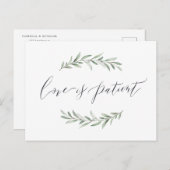 Love is patient greenery wedding postponement postcard (Front/Back)
