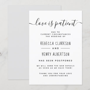 Love Is Patient Handwritten Postponed Wedding Invitation