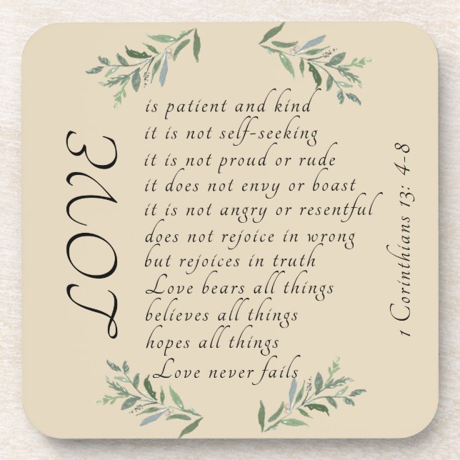 Love is patient hard plastic beverage coaster (Front)