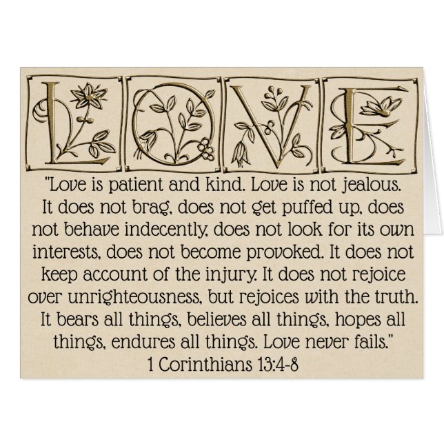 Love is Patient-Kind-Never Fails~Scripture~Wedding Cards (Front Horizontal)