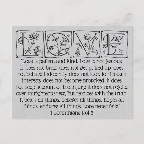 Love is Patient_Kind_Never FailsScriptureWedding Postcard