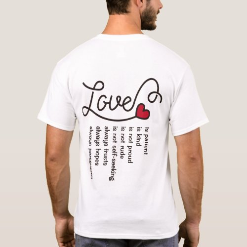 Love Is Patient Kind Typography Red Heart Monogram T_Shirt