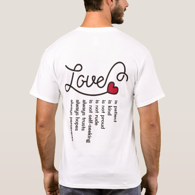 Love Is Patient Kind Typography Red Heart Monogram T-Shirt (Back)