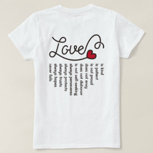 Love Is Patient Kind Typography Red Heart Verse T-Shirt