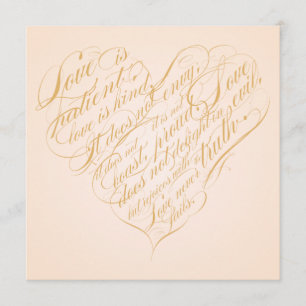 Love is patient.. light gold calligraphy heart invitation