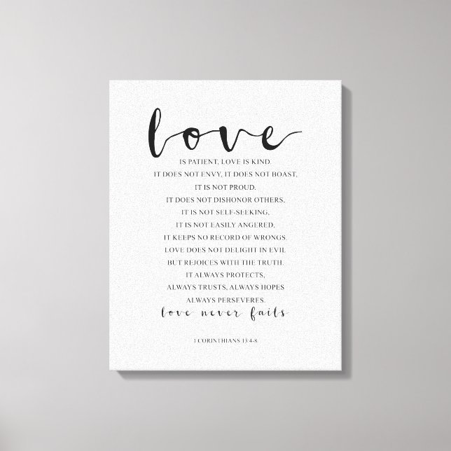 Love Is Patient Love Is Kind, 1 Corinthians 13:4-8 Canvas Print (Front)