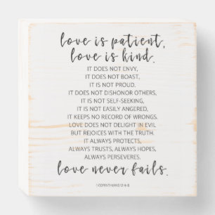 Love Is Patient Love Is Kind, 1 Corinthians 13:4-8 Wooden Box Sign