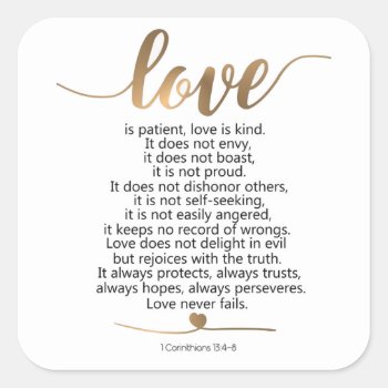 Love Is Patient Love Is Kind Bible Scripture Square Sticker by tyraobryant at Zazzle