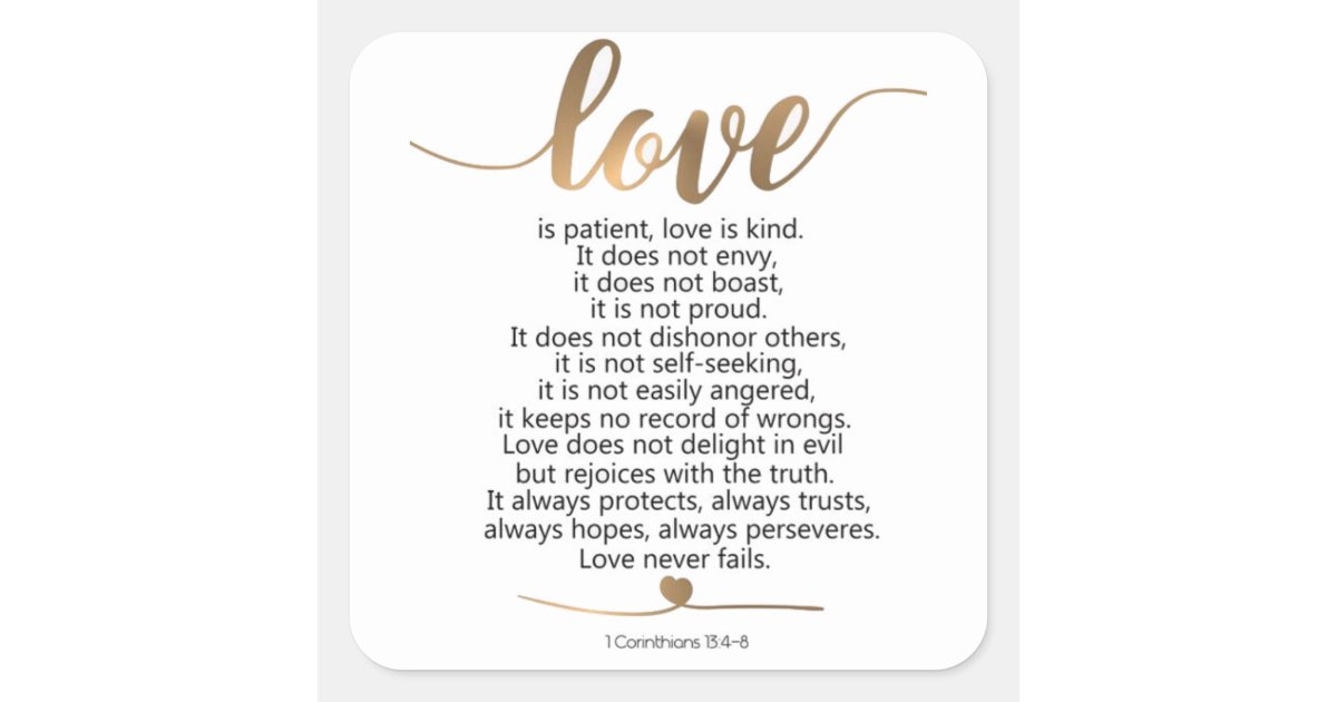 Love Is Patient Love Is Kind Bible Scripture Square Sticker Zazzle