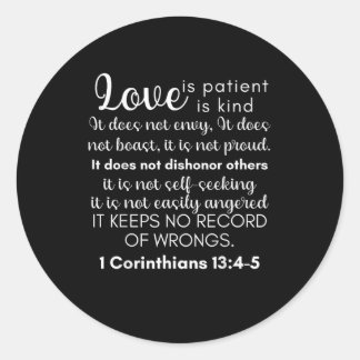 Love Is Patient Love Is Kind Corinthians Christian Classic Round Sticker