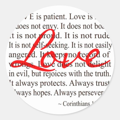 Love is Patient Love is Kind Corinthians Classic Round Sticker