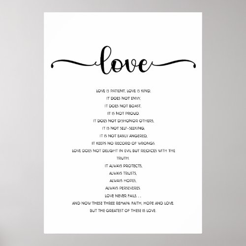 Love is Patient Love is kind Love Bible verse Poster