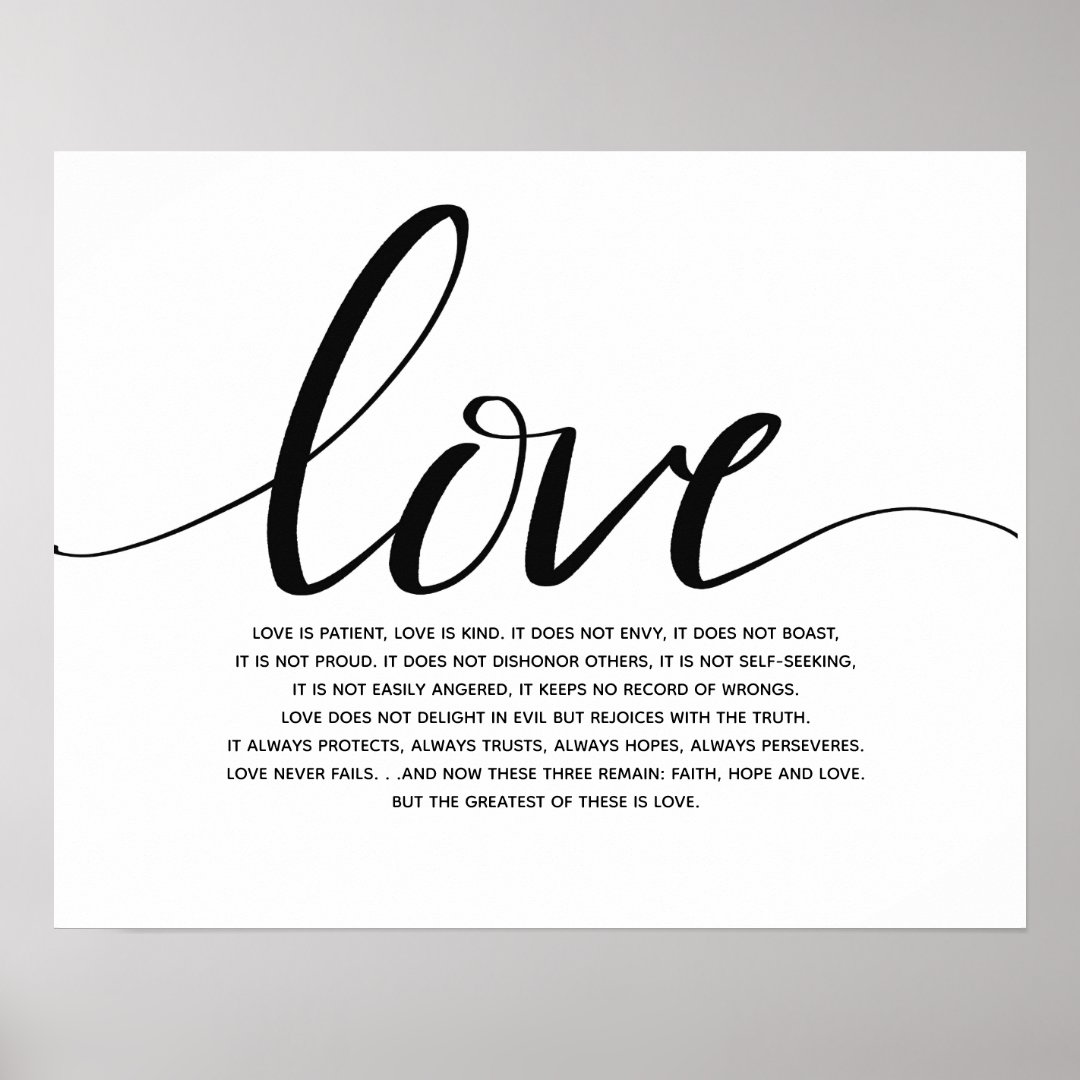 Love is Patient, Love is kind, Love, Bible verse Poster Zazzle