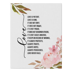 Love is patient Love is kind Pink Floral Faux Canvas Print