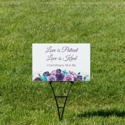 Love is Patient Love is Kind Purple Blue Floral Si Sign