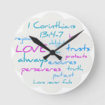 Love Is Patient, Love Is Kind Round Clock at Zazzle