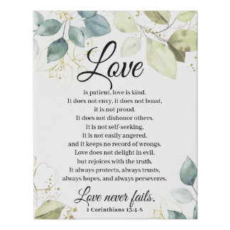 Love Is Patient, Love Is Kind Watercolor Botanical Faux Canvas Print