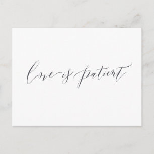 Love is patient minimalist wedding postponement postcard