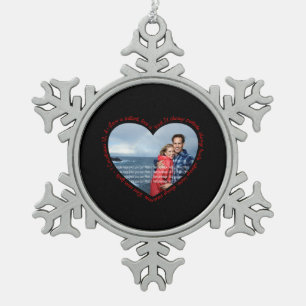 Love is Patient Photo Heart Black & Red Snowflake Pewter Christmas Ornament