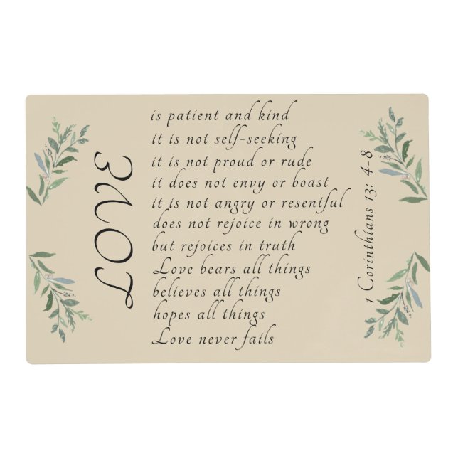 Love is patient placemat (Front)