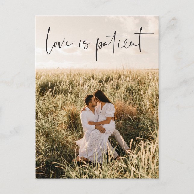 Love Is Patient Postponed Wedding Change Postcard (Front)