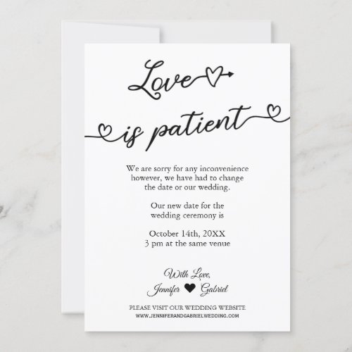 Love is Patient Postponed Wedding Photo Card