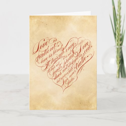 Love is Patient Red Calligraphic Heart Card