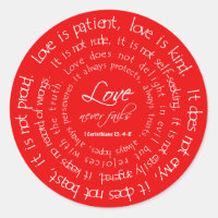 Love is Patient Red Christian Wedding Stickers
