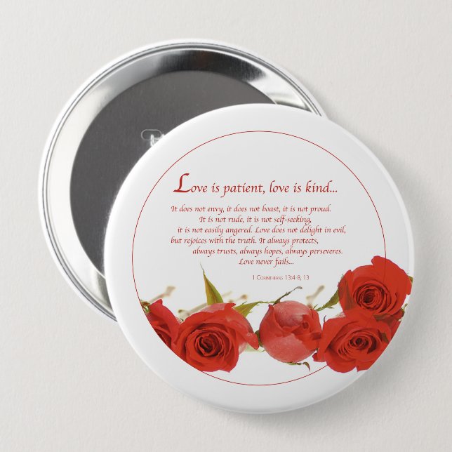 Love is Patient Red Rose Button (Front & Back)
