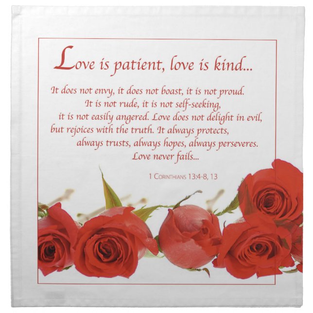 Love is Patient Red Rose Cloth Napkin (Front)