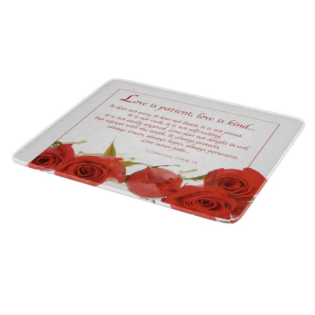 Love is Patient Red Rose Cutting Board (Corner)